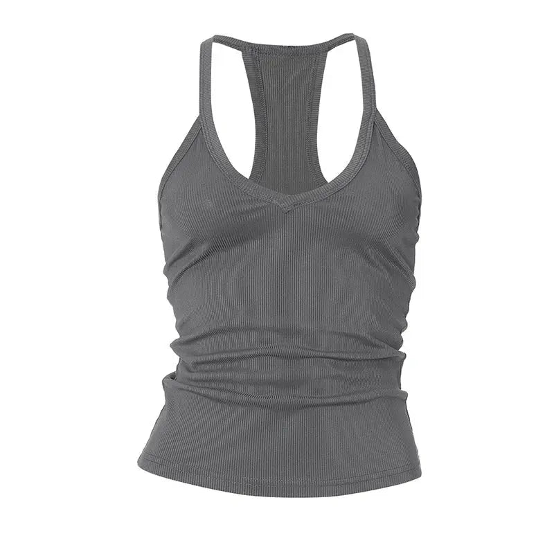 Sleeveless V Neck Ribbed Tank Top Spring Summer 2025 Women Clothes Casual Basic Top Black White Gray Camisloe Wholesale
