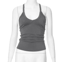 Sleeveless V Neck Ribbed Tank Top Spring Summer 2025 Women Clothes Casual Basic Top Black White Gray Camisloe Wholesale