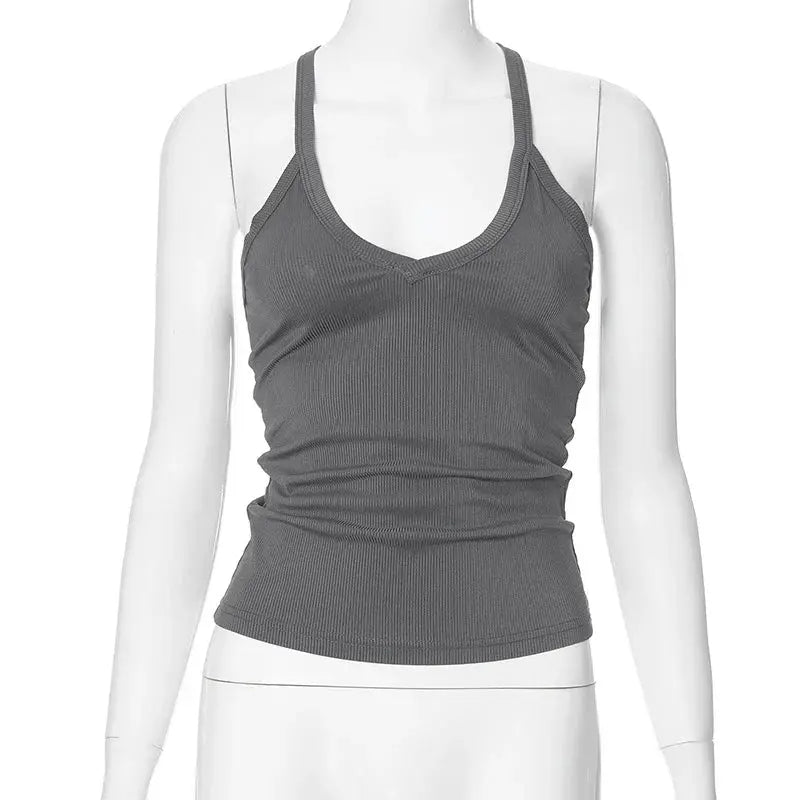Sleeveless V Neck Ribbed Tank Top Spring Summer 2025 Women Clothes Casual Basic Top Black White Gray Camisloe Wholesale