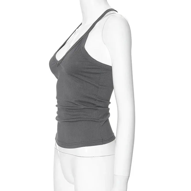 Sleeveless V Neck Ribbed Tank Top Spring Summer 2025 Women Clothes Casual Basic Top Black White Gray Camisloe Wholesale